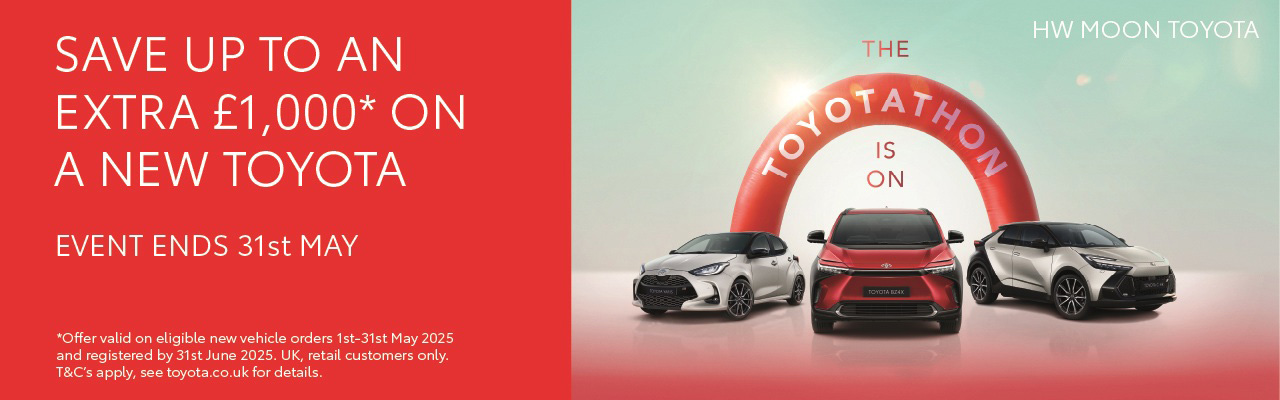 HW Moon Toyota - save an extra £1000 on a new Toyota in May 2025